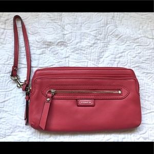 COACH Leather Coral 3-Pocket Wristlet